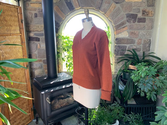 Vintage 1970s Rust V-Neck Pullover Sweater Exclus… - image 3