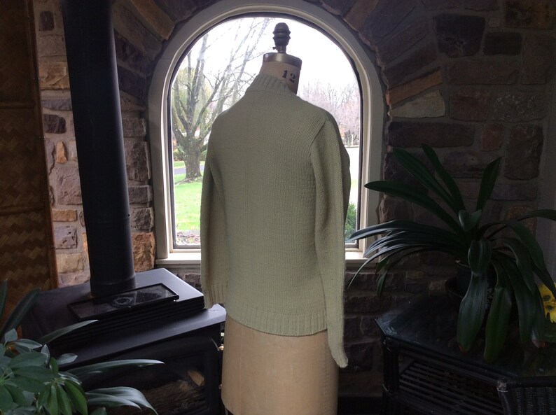 Vintage Beige Cardigan Sweater Garland Heavyweight High Crew Neck Cardigan Sweater