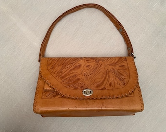 Vintage Reversible Tooled Leather Handbag Get Two Bags in One, Vintage Purse, Vintage Leather, Tooled Leather, Vintage Pocketbook