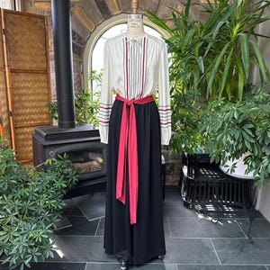 Vintage 1970s Ivory Black and Rust Knit Peasant Maxi Dress Ayres Unlimited