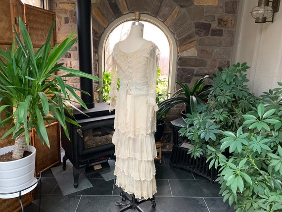 Antique Edwardian Tambour Net Lace Wedding Dress,… - image 7