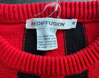 Vintage 1980s Red and Black Ramie Cotton Dolman Sleeve Sweater