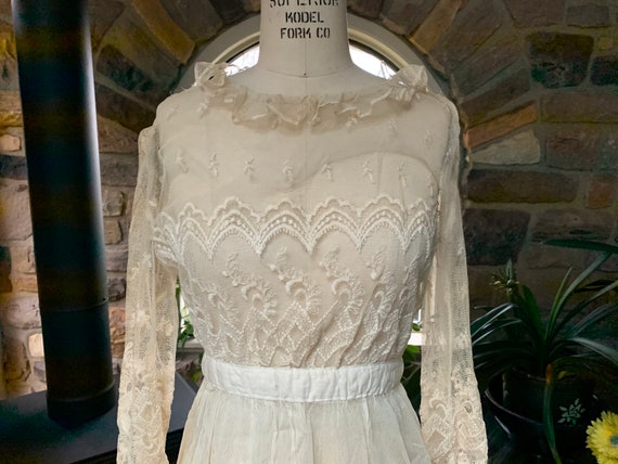 Antique Edwardian Tambour Net Lace Wedding Dress,… - image 2