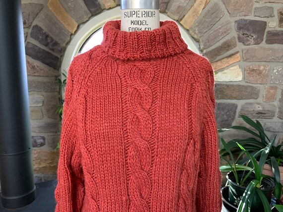 Vintage 1970s Rust Wool Cable Knit Turtleneck Swe… - image 2