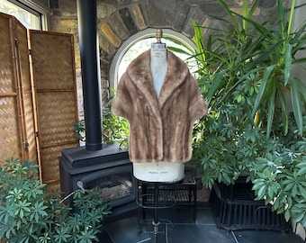 Vintage 1950s Light Brown Mink Bridal Wedding Fur Stole Capelet Wrap