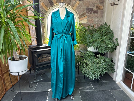 Vintage 1980s Teal Blue Satin Polyester Spaghetti… - image 1