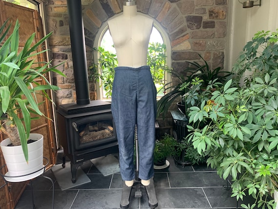 Vintage 1960s Blue Demin Side Zipper Ankle Length