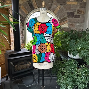 Vintage Jalapa De Diaz Boho Algodão Preto Colorido Pássaro e Floral Bordado Top Tuxtepec