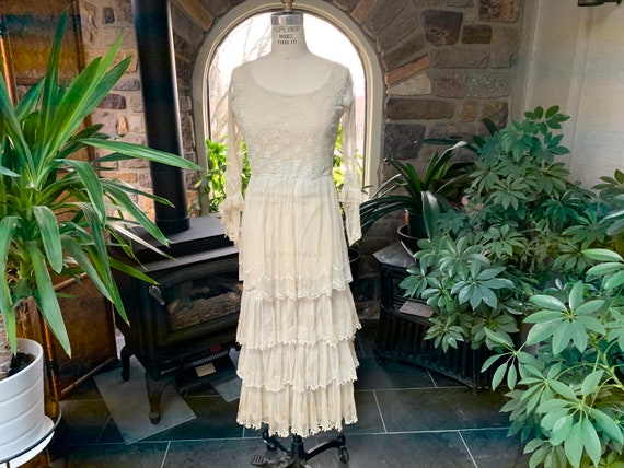 Antique Edwardian Tambour Net Lace Wedding Dress,
