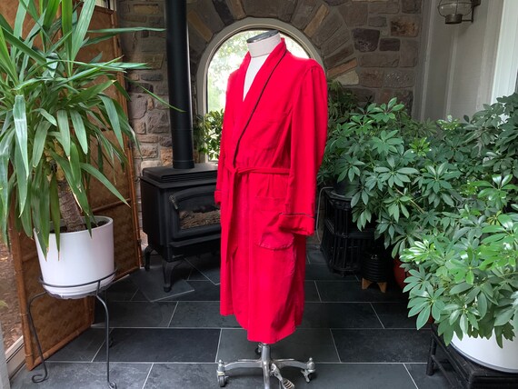 Vintage 1960s Men's Red Cotton Corduroy Wrap Robe… - image 3