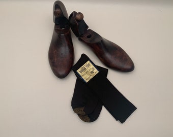 Vintage hombres NOS marrón estiramiento nylon vestido calcetines oro dedo del pie Adams costilla hombres medias, vintage marrón acanalado vestido calcetines