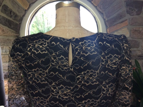 Vintage 1980s Holiday Black Gold Lace Blouse, Vin… - image 5