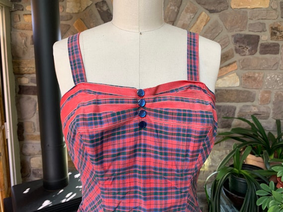 Vintage 1940s Cotton Red and Blue Plaid Butcher B… - image 3