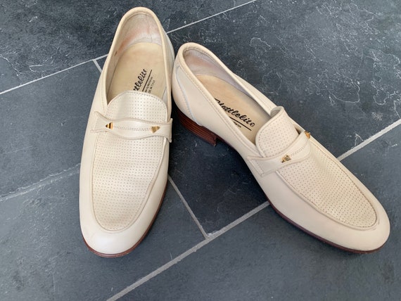 Vintage 1970s Men's Beige Leather Slip-on Shoes N… - image 1