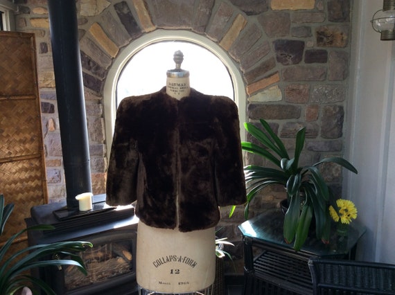 Vintage 1940s Brown Laskin Mouton Lamb Waist Lengt