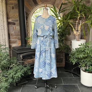 Vintage 1980s White and Blue Floral and Paisley Print Dress J Jill Ltd