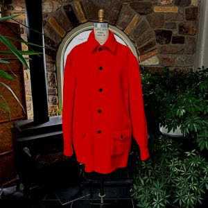 Vintage 1960s Hudson Bay Gender Neutral Red Wool Jacket Made in Canada, Vintage Red Wool Unisex Shirt Jacket