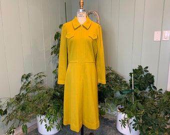 Vintage 1970s Mustard Yellow Wool Knit Dress Kimberly 100% Pure Wool, Sixties Seventies Long Sleeve Wool Dress