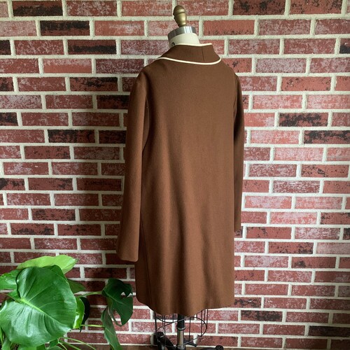 Vintage 1960s Brown Wool Coat Ivory Piping and Buttons Great Six Sportswear, Vintage Sixties Knee shops Length Jacket