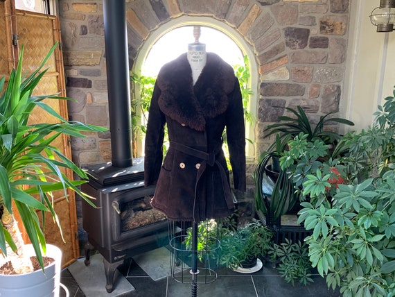 Vintage 1970s Brown Suede and Sheepskin Jacket, Vi