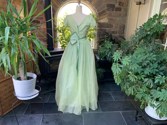 Vintage 1950s Green Silk Organza Organdy Formal E… - image 6