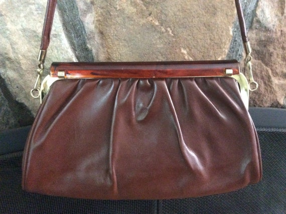 Vintage 1980s Brown Faux Leather Handbag Faux Tor… - image 4