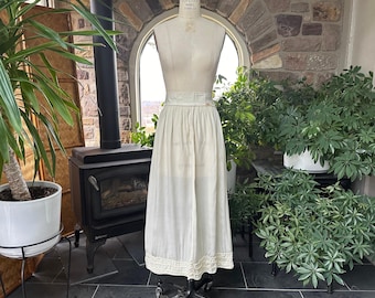 Antique Ivory Silk Petticoat Slip Ankle Length Undergarment
