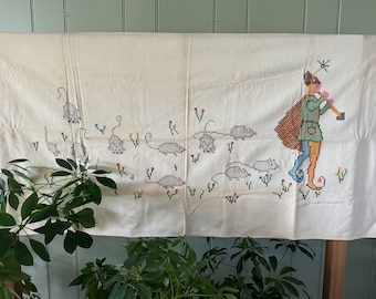 Vintage Pied Piper of Hamelin and His Rats Embroidered Cross Stitched Wall Hanging 1931 Medieval Germany, Vintage Robert Browning