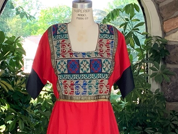 Vintage Bohemian Red Embroidered Peasant Dress wi… - image 2