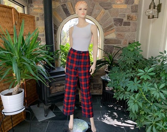 Vintage Pendleton Plaid Pants Red and Navy Mason Tartan Plaid Made in USA, Bold Plaid Women's Winter Pants, School Girl Plaid, Plaid Grunge