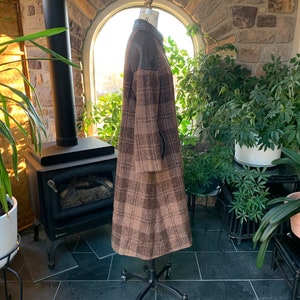 Vintage 1970s Donegal Wool Tweed Brown Plaid and Faux Leather Plaid Coat Made in Ireland image 7