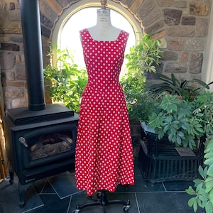 Vintage 1970s Red and White Polka Dot Summer Dress, Vintage Seventies Minnie Red and White Dress