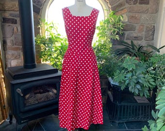 Vintage 1970s Red and White Polka Dot Summer Dress, Vintage Seventies Minnie Red and White Dress