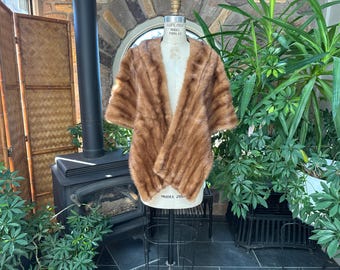Vintage 1960s Light Brown Mink Fur Cape Stole Bridal Wedding Wrap