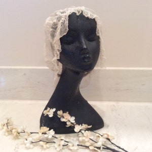 Antique Edwardian Lace Net Night Cap, Antique Victorian Net Lace Night Cap, Vintage Bedtime Bonnet, Antique Net Lace Nightcap, Antique Hat