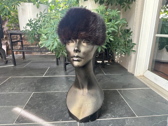 Vintage 1960s  Black Dark Brown Mink Pillbox Hat,… - image 7