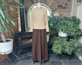 Vintage 1970s Brown Knit and Metallic Gold Maxi Evening Dress Large Size Vintage, Vintage Mother of the Bride Brown and Gold Plus Size Gown