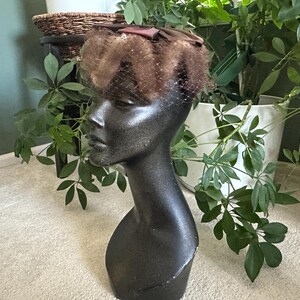 Elegant vintage 1960’s Mink Hat with Ribbon. Vintage Black Velvet and Brown Mink Fur Hat with Satin Bow  main image 3