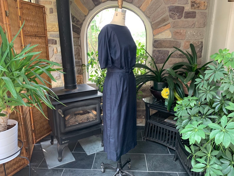 Vintage 1950s Navy Blue Silk Dress With Matching Jacket Toni Edwards