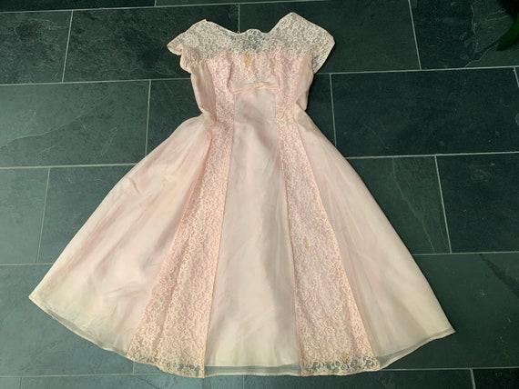 Vintage 1950s Pink Silk Organza and Lace Cocktail… - image 2