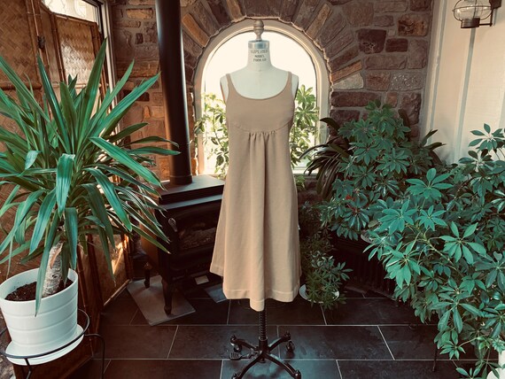Vintage 1970s Tan Maternity Jumper Back Tie, Vinta