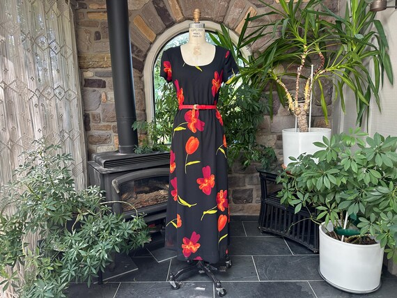 jessica howard floral maxi dress Vintage Jessica Howard Red Floral Maxi Dress Size M