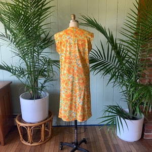 Vintage 1960s Sleeveless Orange Floral Jersey Knit Shift Dress, Vintage Sixties Handmade Clothing image 7