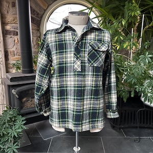 Vintage Blue Green Tartan Plaid Wool Blend Trapper Pullover Shirt Jacket LL Bean