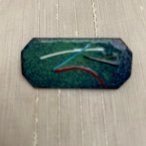 Vintage 1960s Abstract Green Enamel Copper Pin, Vintage Sixties Brooch Pin, Vintage Enameled Costume Jewelry, Vintage Swirl Pin Brooch