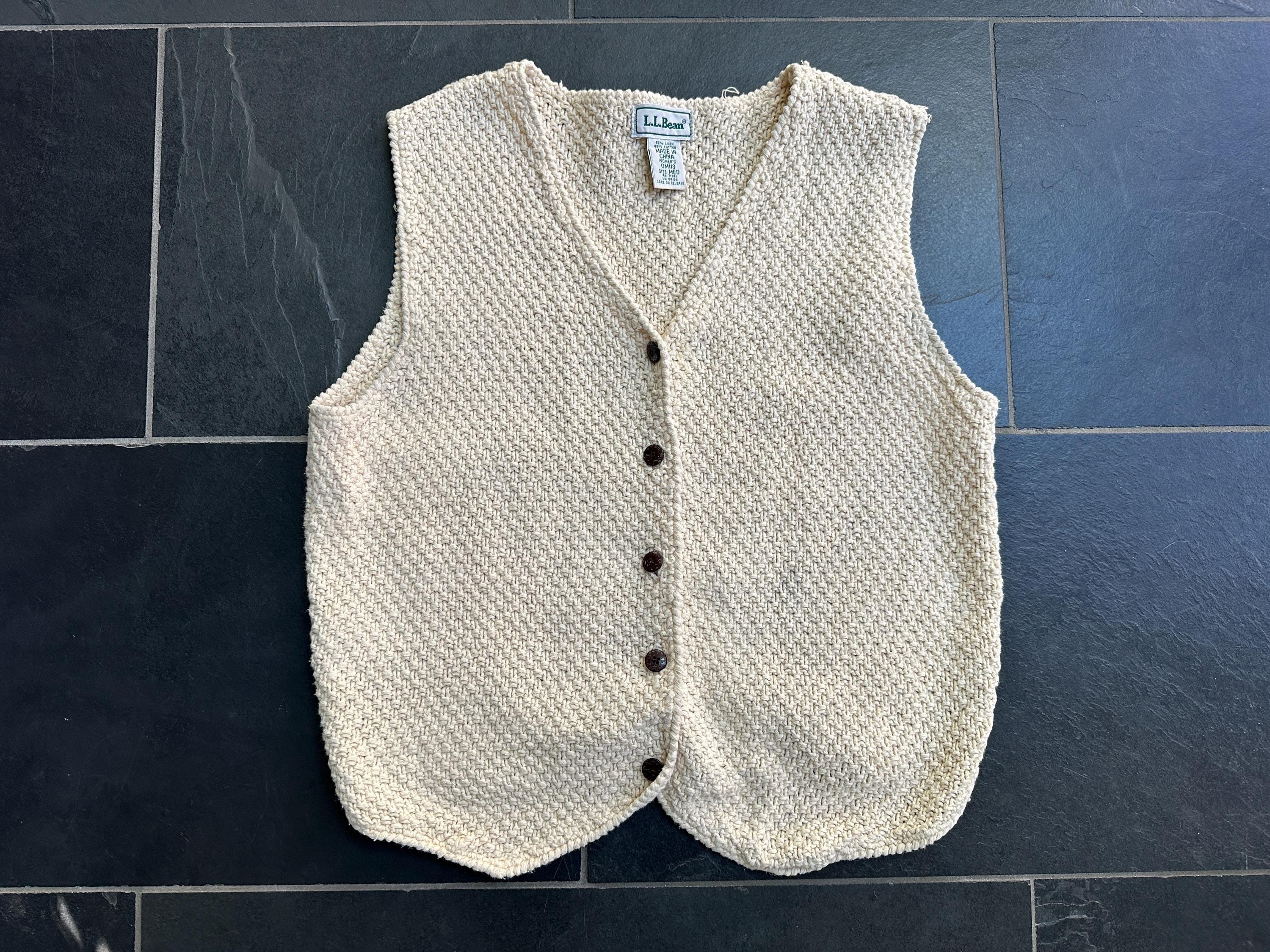 Vintage 1990s Ivory Linen and Cotton Button Front Fisherman 