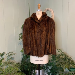 Vintage 1940s Brown Mink Fur Cape Stole Slit Arm Openings, Vintage Fur Stole, Vintage Formal Fur Wrap, 1950s  Formal Stole