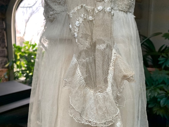 Antique Edwardian Tambour Net Lace Wedding Dress,… - image 9