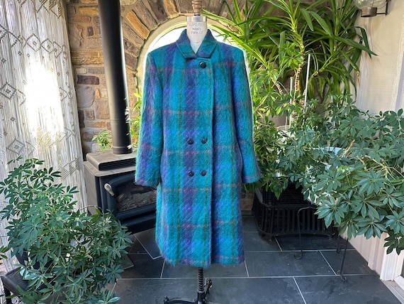 Vintage 1980s Turquoise and Blue Mohair and Wool Double Breasted