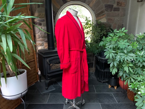 Vintage 1960s Men's Red Cotton Corduroy Wrap Robe… - image 9